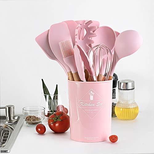 Set utensili da cucina rosa in silicone con spatole e frusta