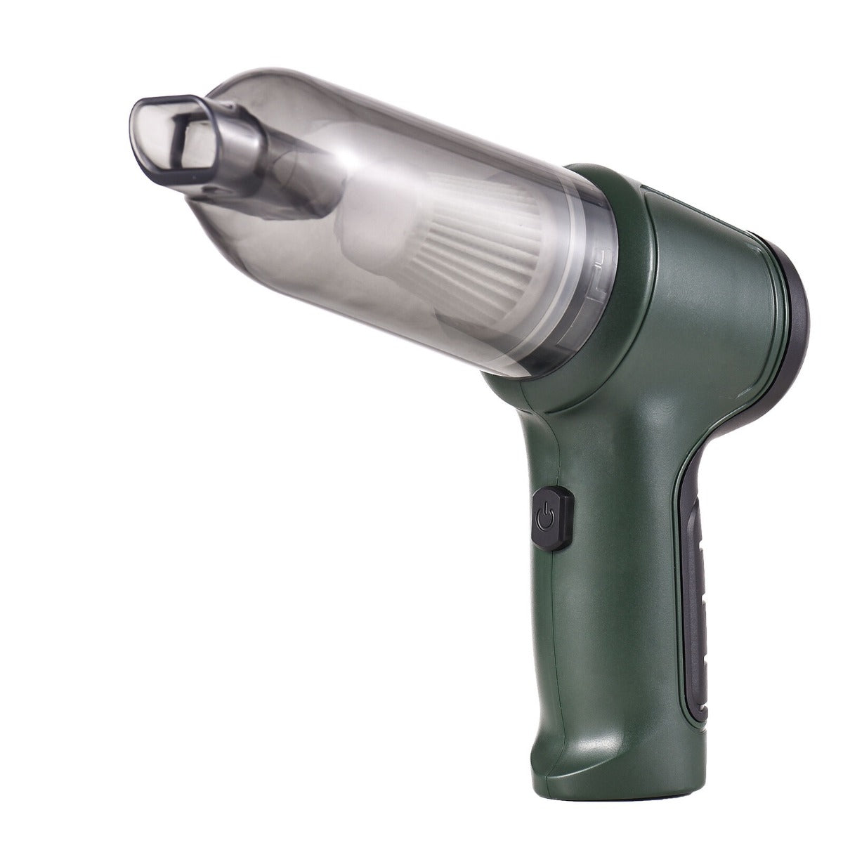 Aspirapolvere e soffiatore portatile senza fili verde scuro con pulsante
