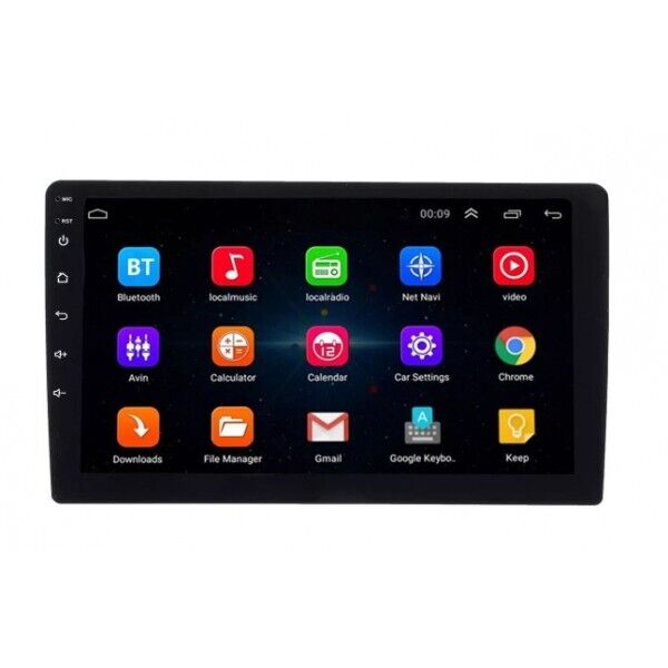 Autoradio 2-DIN con griglia icone: BT, radio, navigazione e app Google