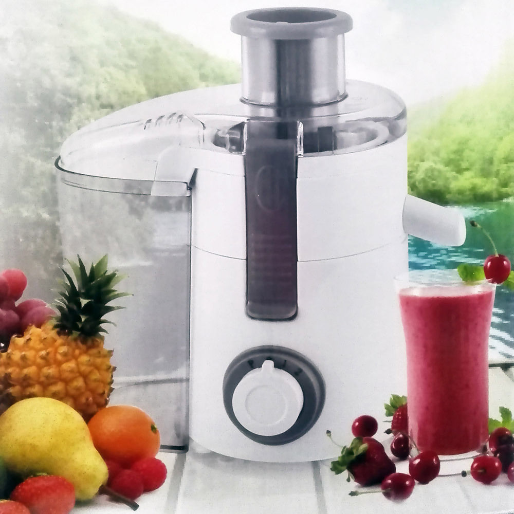 Centrifuga frullatore professionale bianca con bocchetta e contenitore trasparente