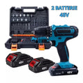 Trapano avvitatore a percussione 48V blu con impugnatura nera e 2 batterie