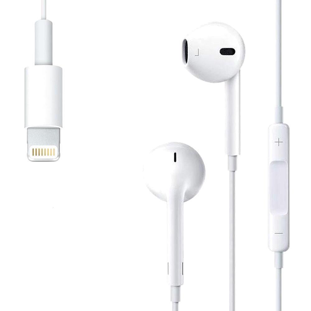 Cuffie auricolari con filo Lightning bianco, auricolari tondi e telecomando con tasti