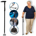 Bastone da passeggio pieghevole nero con torcia LED integrata e base antiscivolo