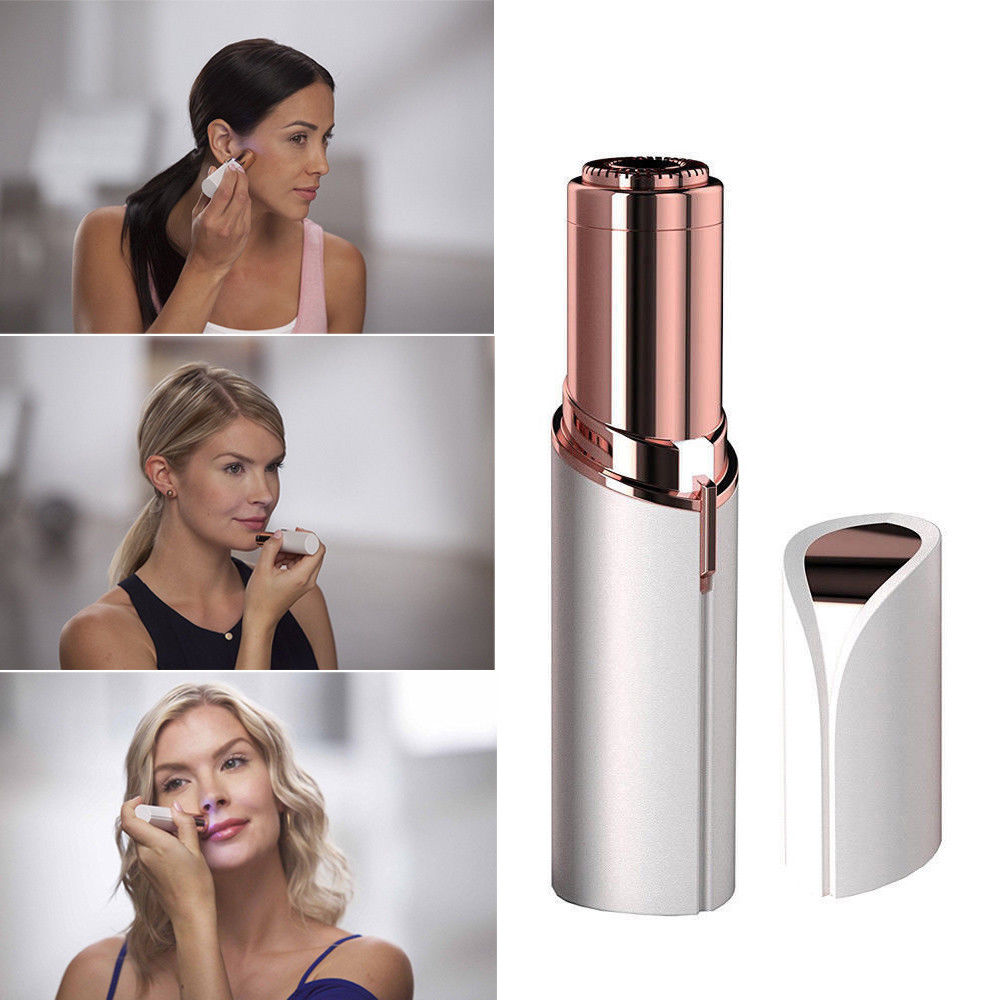 Micro depilatore portatile bianco con testina rose-gold e cappuccio protettivo
