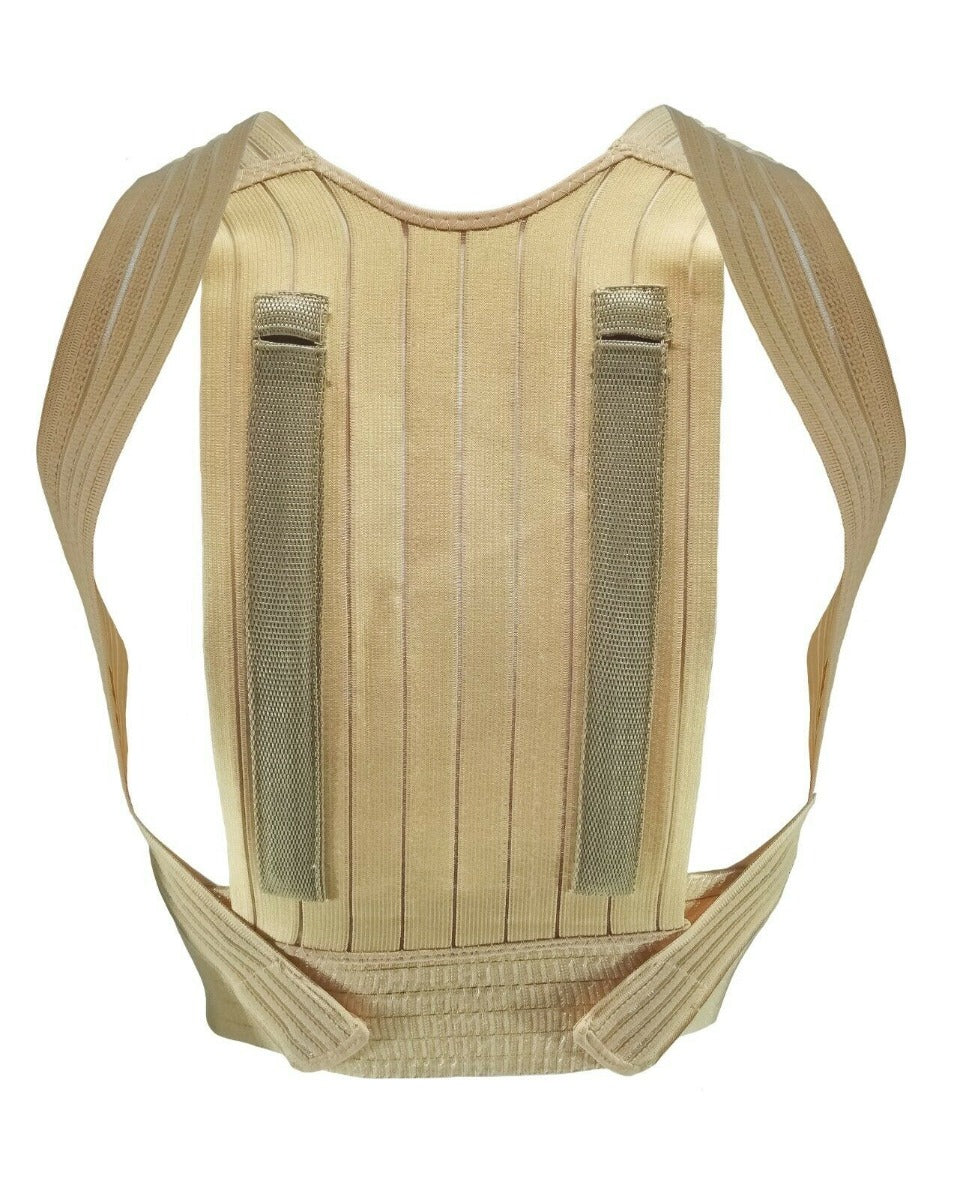 Fascia lombare elastica beige con bande elastiche laterali e due inserti in rete