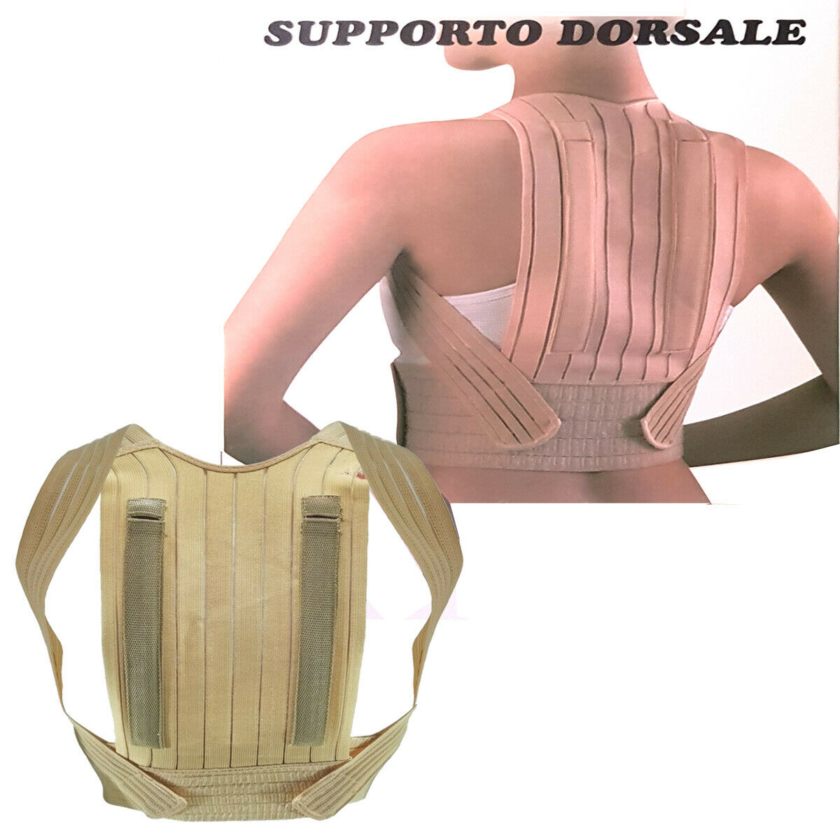 Fascia lombare elastica beige con due pannelli in rete e fascia inferiore regolabile