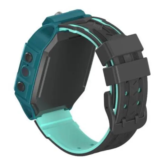 Orologio smart per bambini azzurro con cinturino nero forato e cornice laterale
