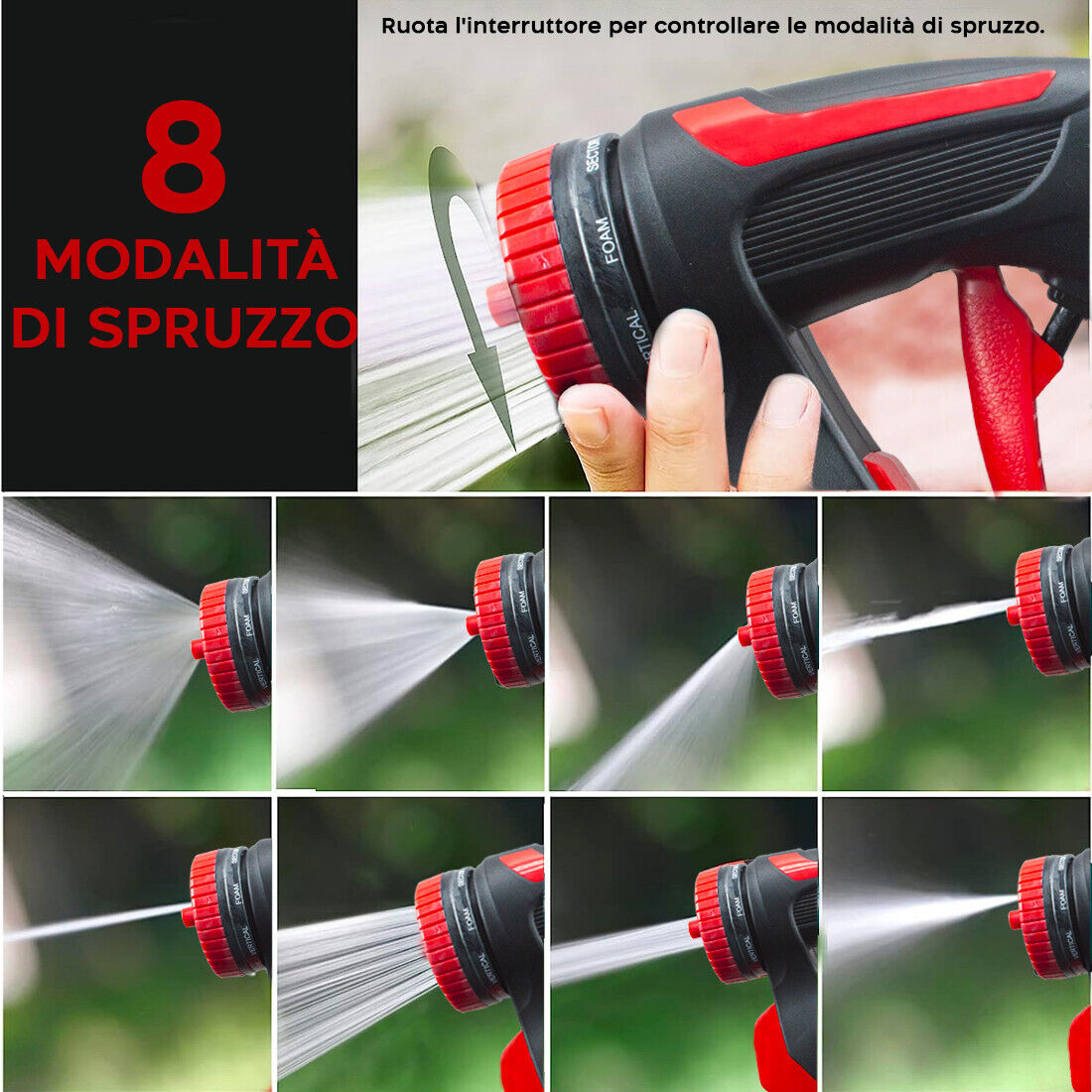 Pistola ad acqua multifunzione con interruttore per cambiare modalità di spruzzo