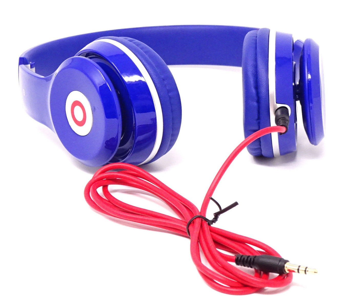 Cuffie dinamiche pieghevoli HZ-100 blu con cavo rosso e jack 3,5 mm