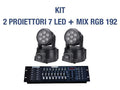 Kit con 2 proiettori LED RGB rotanti e mixer da palco nero