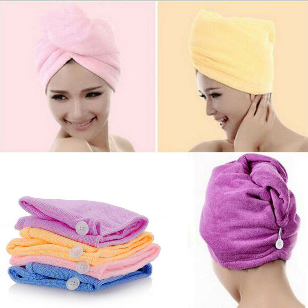 Set 5 asciugamani turbante microfibra: rosa, giallo e viola.