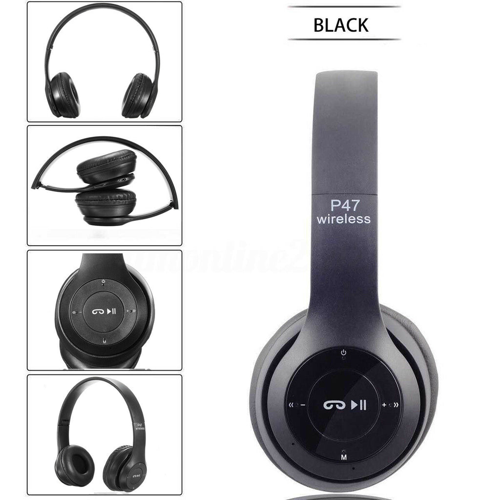 Cuffie Bluetooth over-ear pieghevoli nere con padiglioni imbottiti e comandi