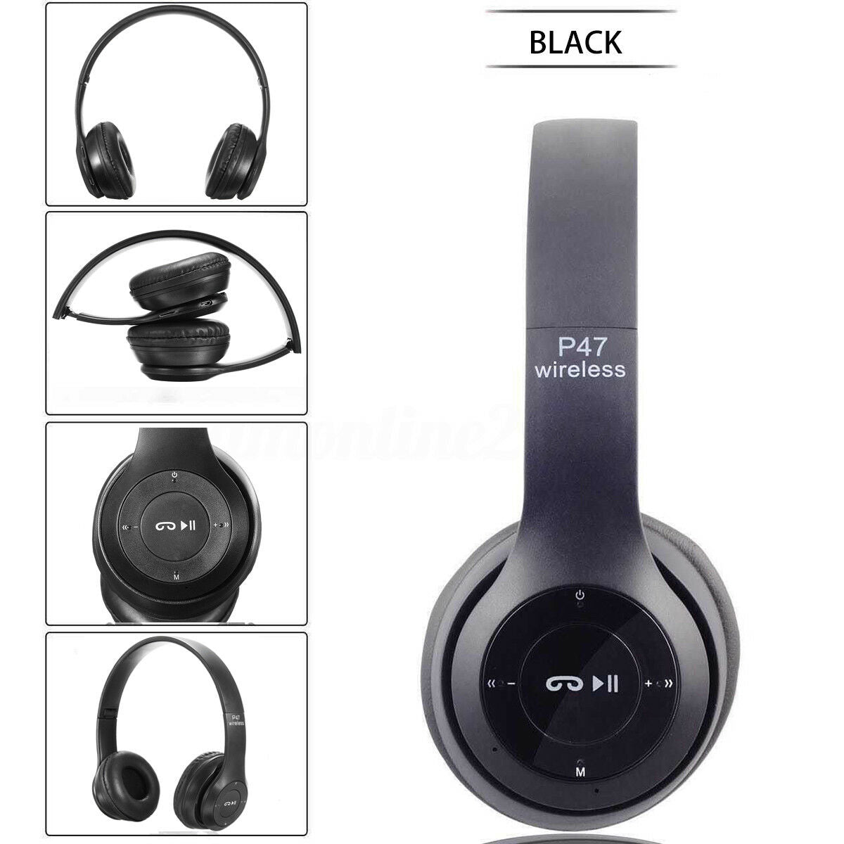Cuffie Bluetooth over-ear pieghevoli nere con padiglioni imbottiti e comandi