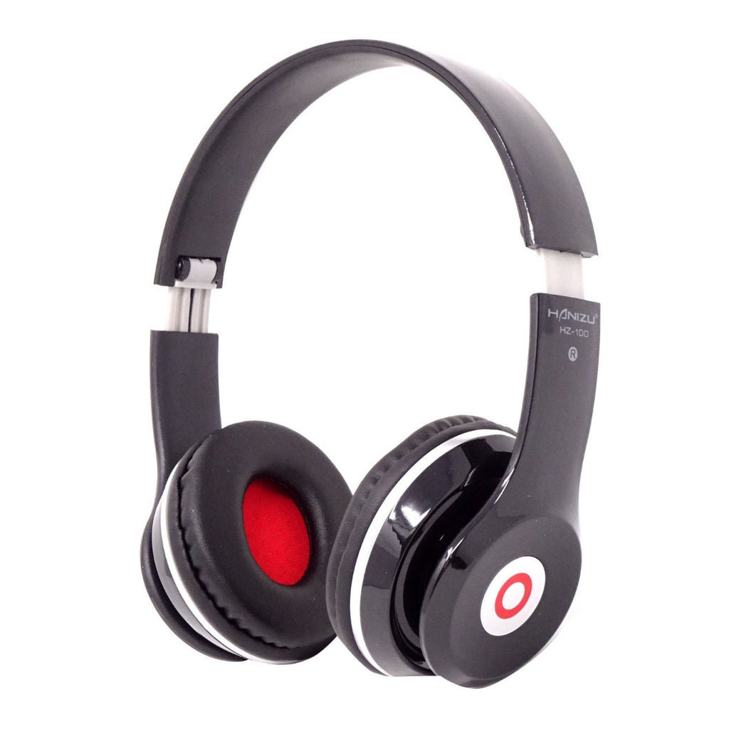Cuffie dinamiche pieghevoli HZ-100 con auricolari neri e imbottitura rossa