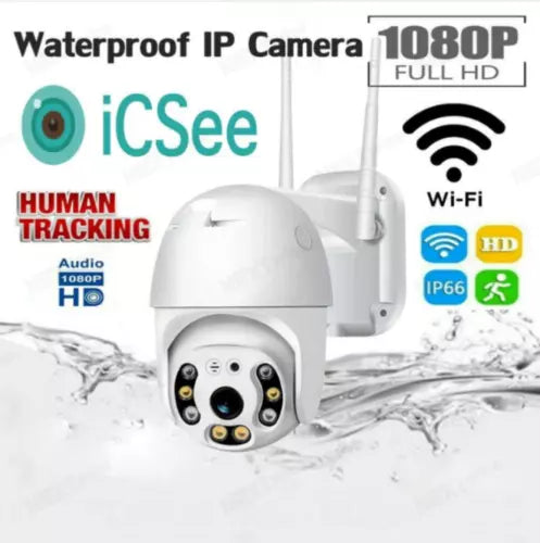 Telecamera IP esterna bianca con sensore e due antenne, cupola orientabile