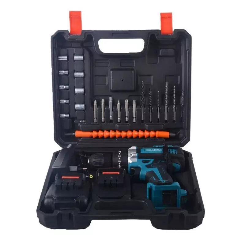 Valigetta accessoriata con trapano avvitatore 48V blu, punte e inserti metallici