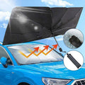 Parasole auto pieghevole nero per parabrezza anteriore, copertura completa sul vetro.