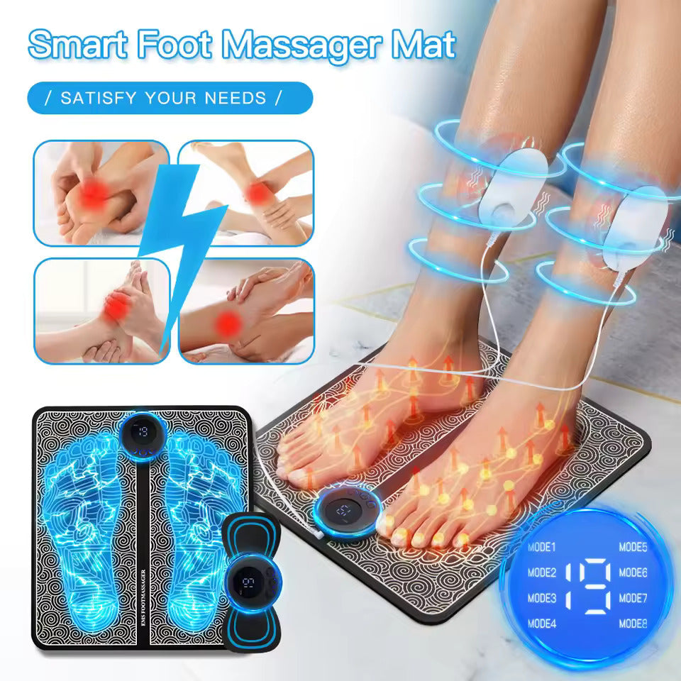 Tappetino massaggiante EMS con controller tondo e supporto per piedi con luce blu
