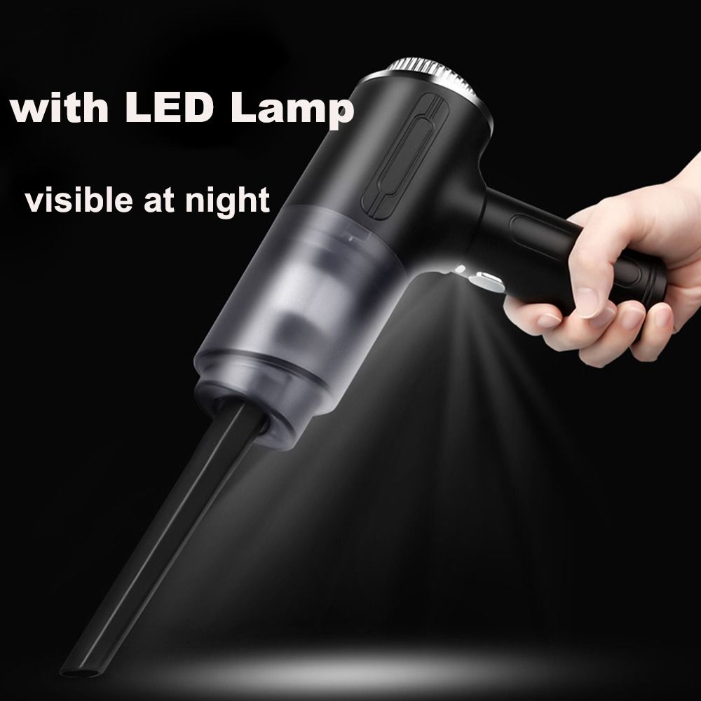 Aspiratore per auto portatile nero con luce LED integrata