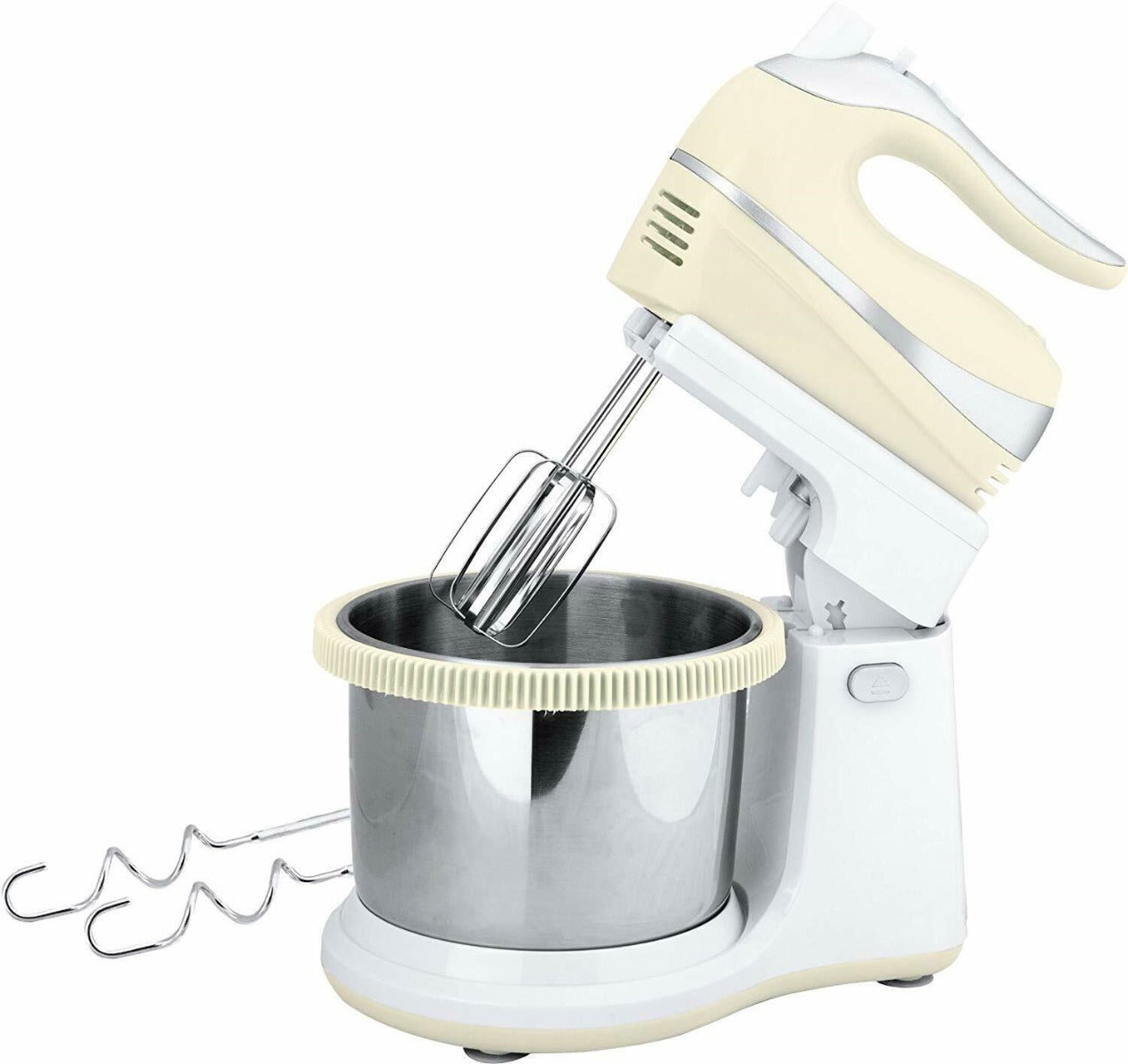 Sbattitore elettrico con ciotola in acciaio e fruste, bianco crema
