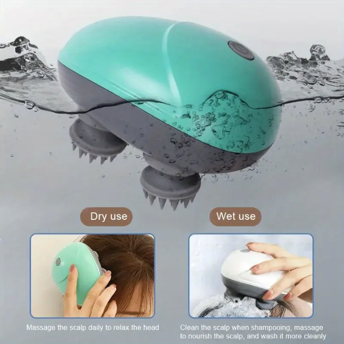 Massaggiatore per cuoio capelluto impermeabile azzurro con punte in gomma