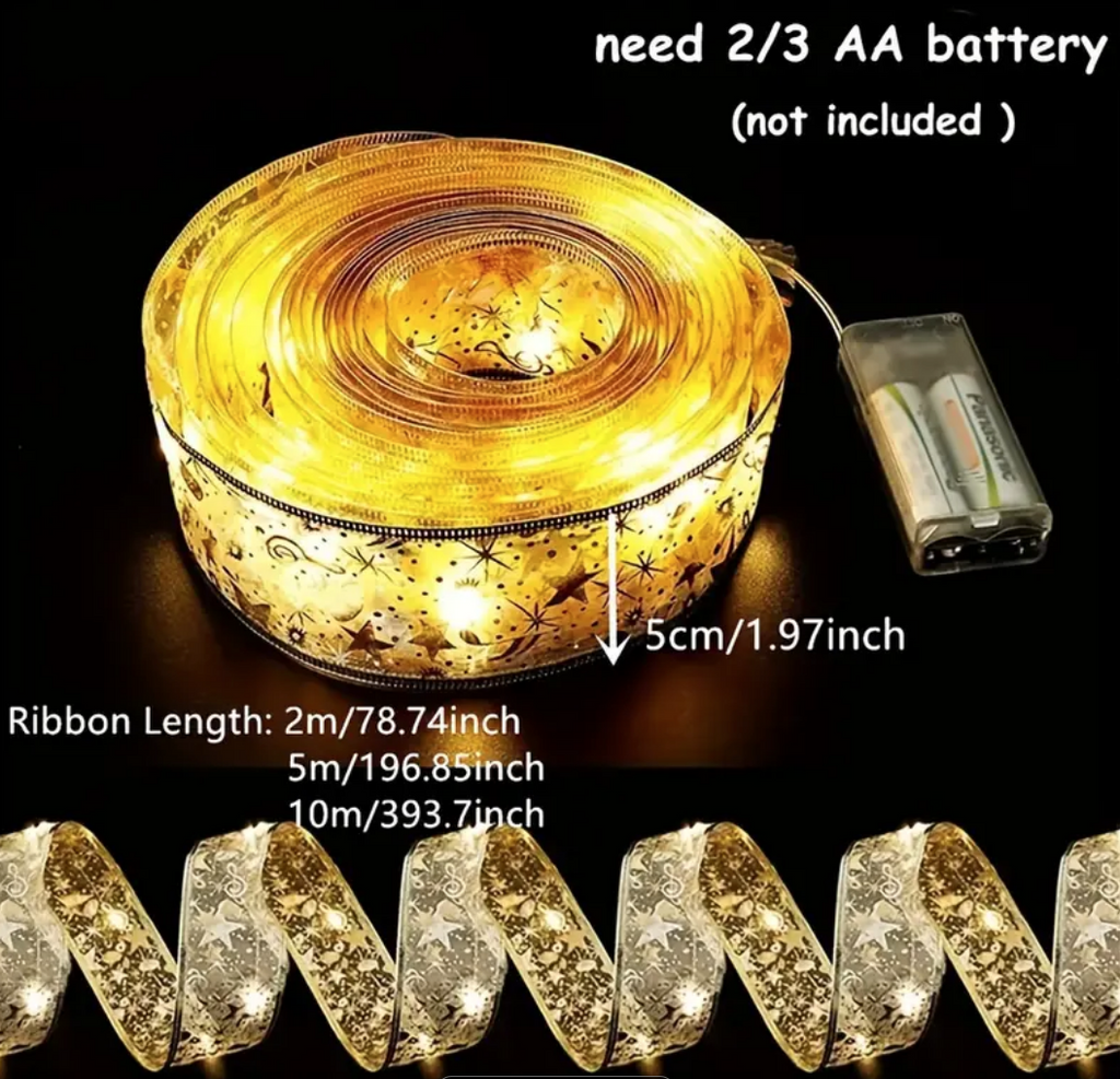Nastro LED dorato: 5 m, richiede batterie AA (non incluse)