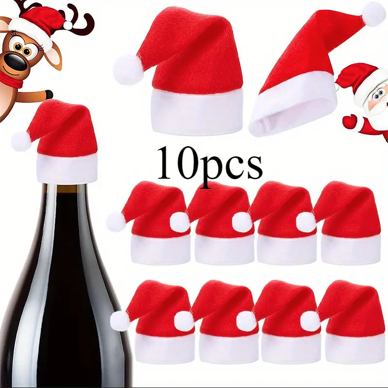 Set di 10 mini cappelli di Babbo Natale rossi con bordo bianco e pon-pon