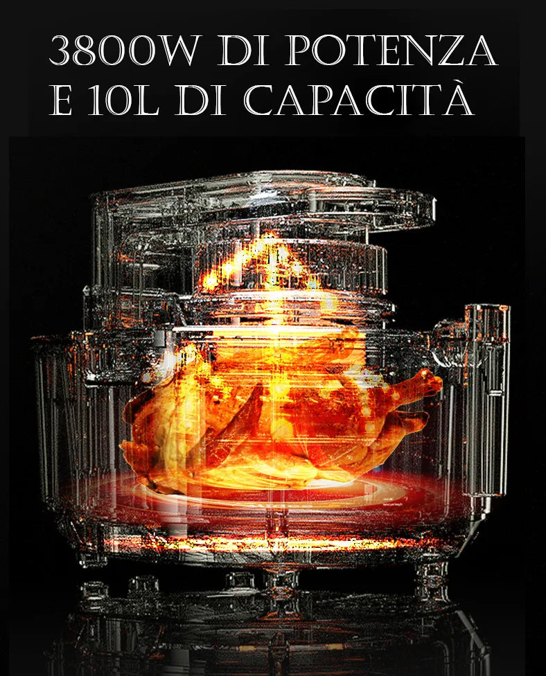 Friggitrice ad aria da 10 litri e 3800 W con pollo in cottura