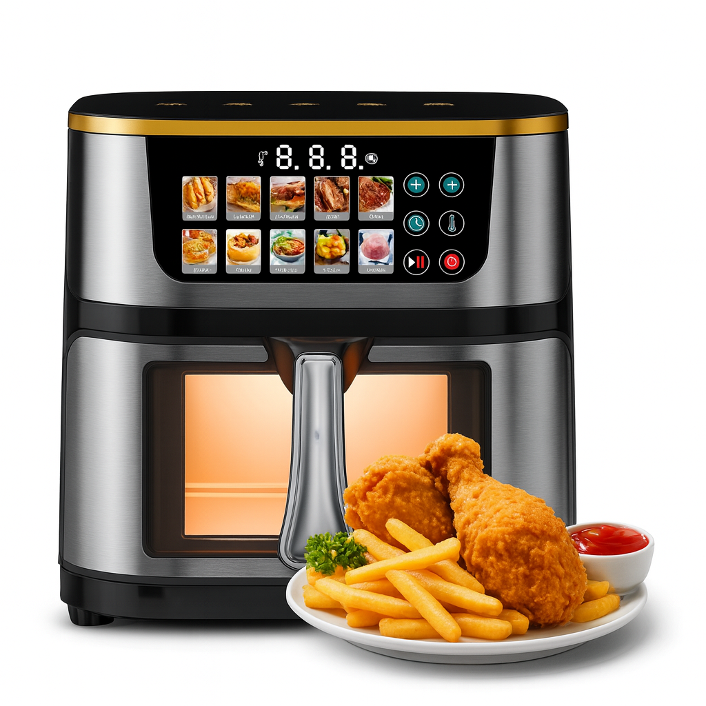 Friggitrice ad aria digitale 15 L in acciaio inox, con finestra e vassoio per pollo