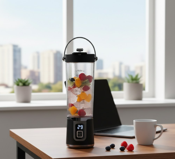 Frullatore portatile 500 ml nero con display, bicchiere trasparente e coperchio