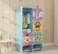 Armadio modulare bimbi azzurro con ante decorative con animali su pannelli colorati