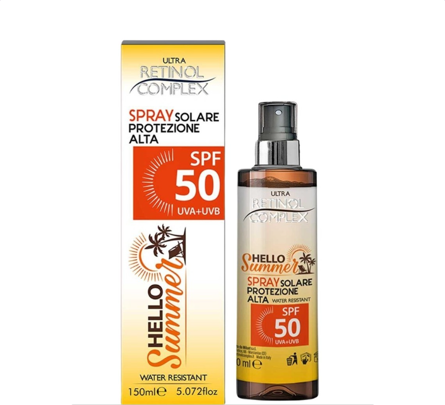Spray solare SPF 50 con flacone e confezione, Ultra Retinol Complex, 150 ml