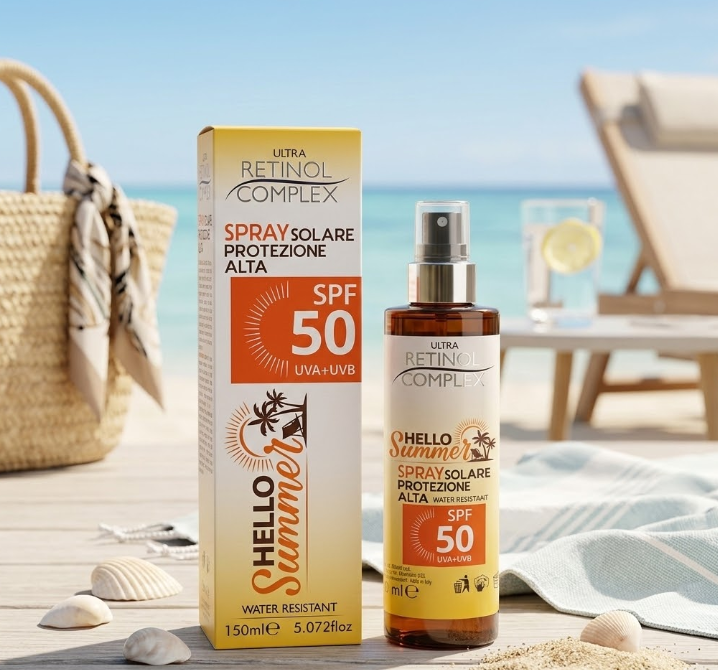 Spray solare SPF 50 in flacone spray e scatola, Ultra Retinol Complex, 150 ml