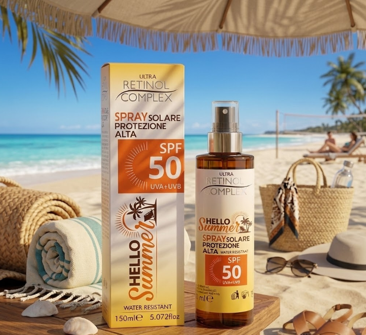 Spray solare SPF 50 con flacone e confezione Ultra Retinol Complex, 150 ml
