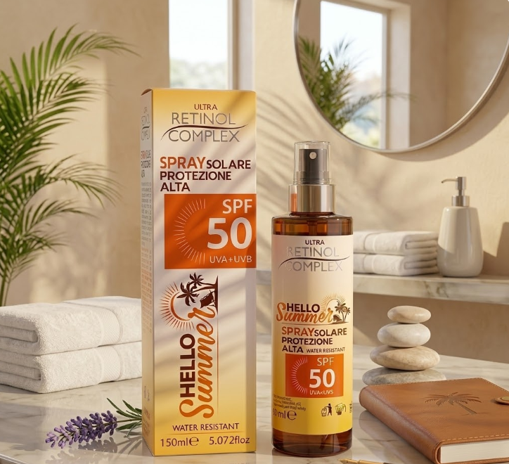 Spray solare SPF 50 in flacone spray e confezione Ultra Retinol Complex, 150 ml