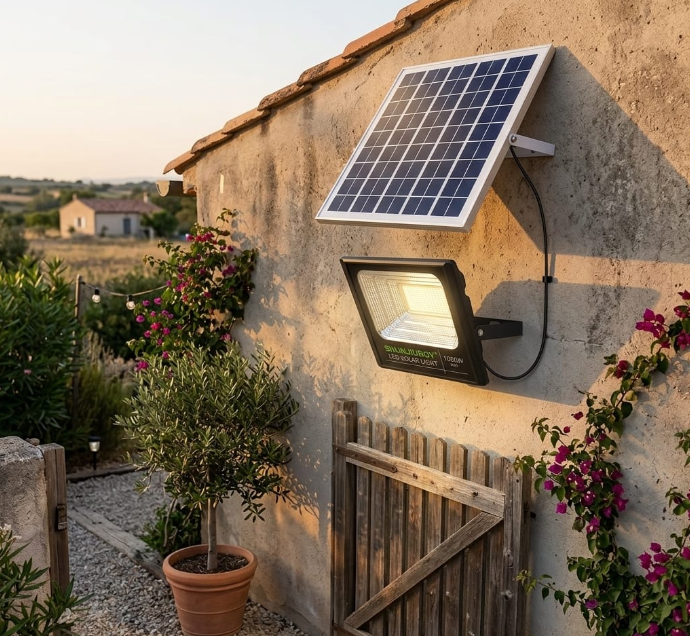 Faro LED Solare 1000W IP67 con Batteria 16000mAh e Telecomando Wireless