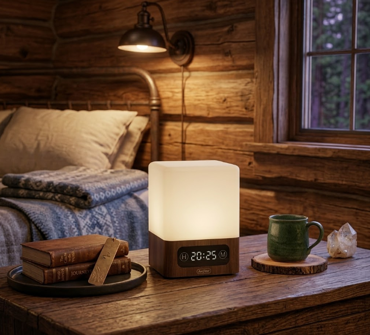Lampada LED da tavolo a luce notturna con cubo luminoso e display digitale