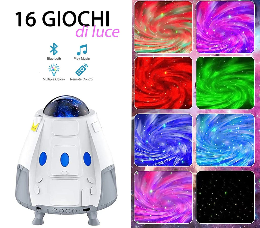 Projecteur a capsule spatiale blanc con 16 colori di luce e motif vortice