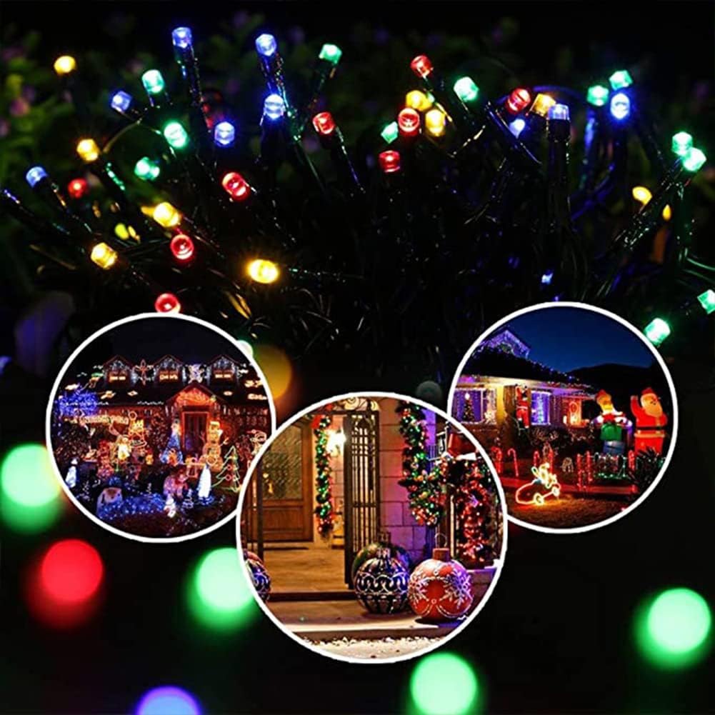 Catena luminosa LED multicolore con luci su filo e tre scorci decorativi