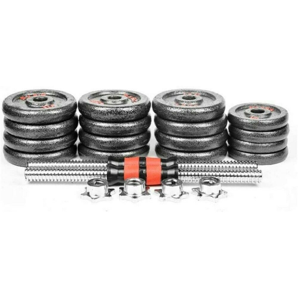 Set manubri regolabili con dischi grigi, aste filettate e accessori rossi