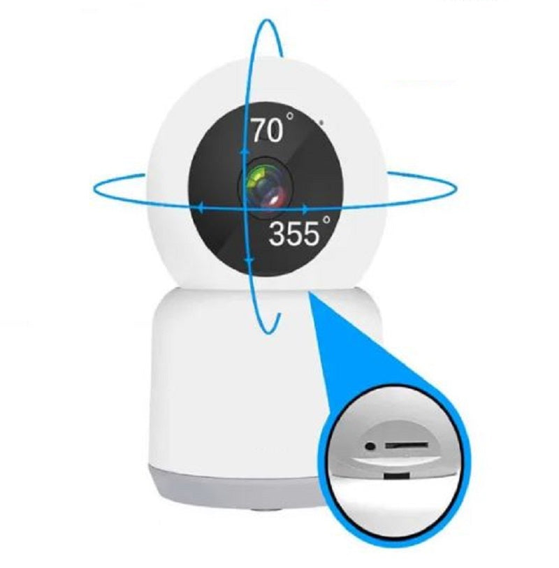 Telecamera WiFi bianca con rotazione a 360° e lente frontale nera