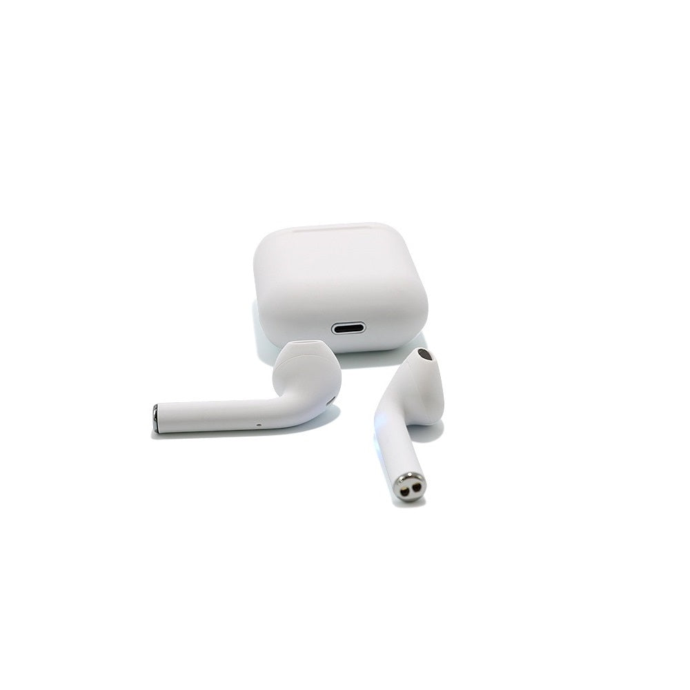Cuffie auricolari wireless bianche con custodia e auricolare fuori