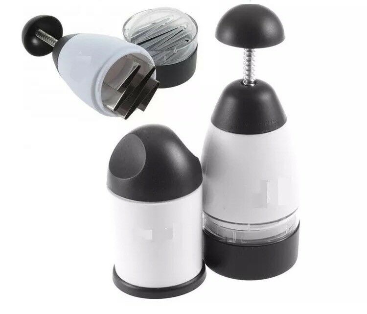 Tritatutto manuale per verdure bianco e nero con lame in acciaio e base nera