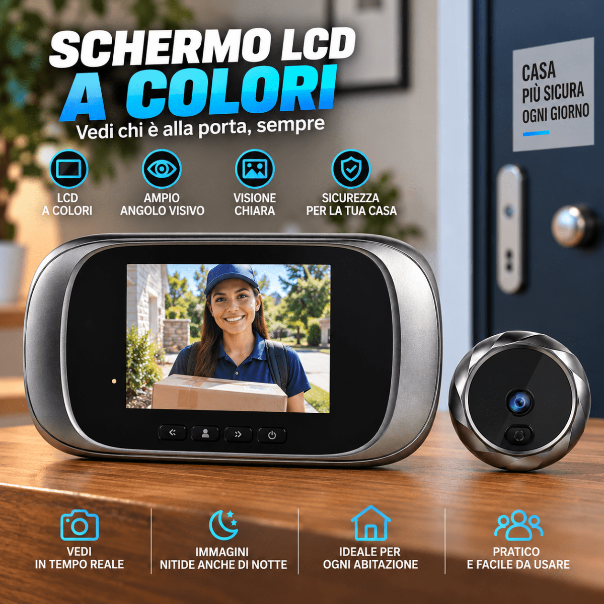 Spioncino Digitale Elettronico per Porta con Telecamera, Schermo LCD a Colori, Memoria Integrata e Visione Grandangolare – Visualizzatore per Porte d'Ingresso - | Prendilo Subito
