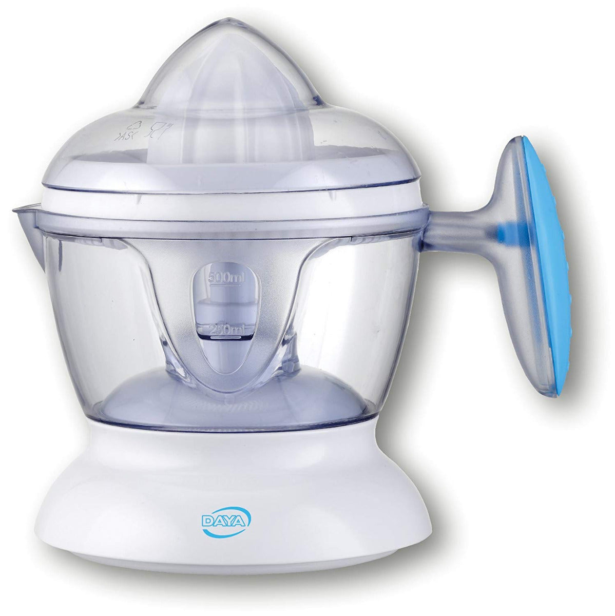 Spremiagrumi Daya in plastica bianca con contenitore trasparente e coperchio azzurro