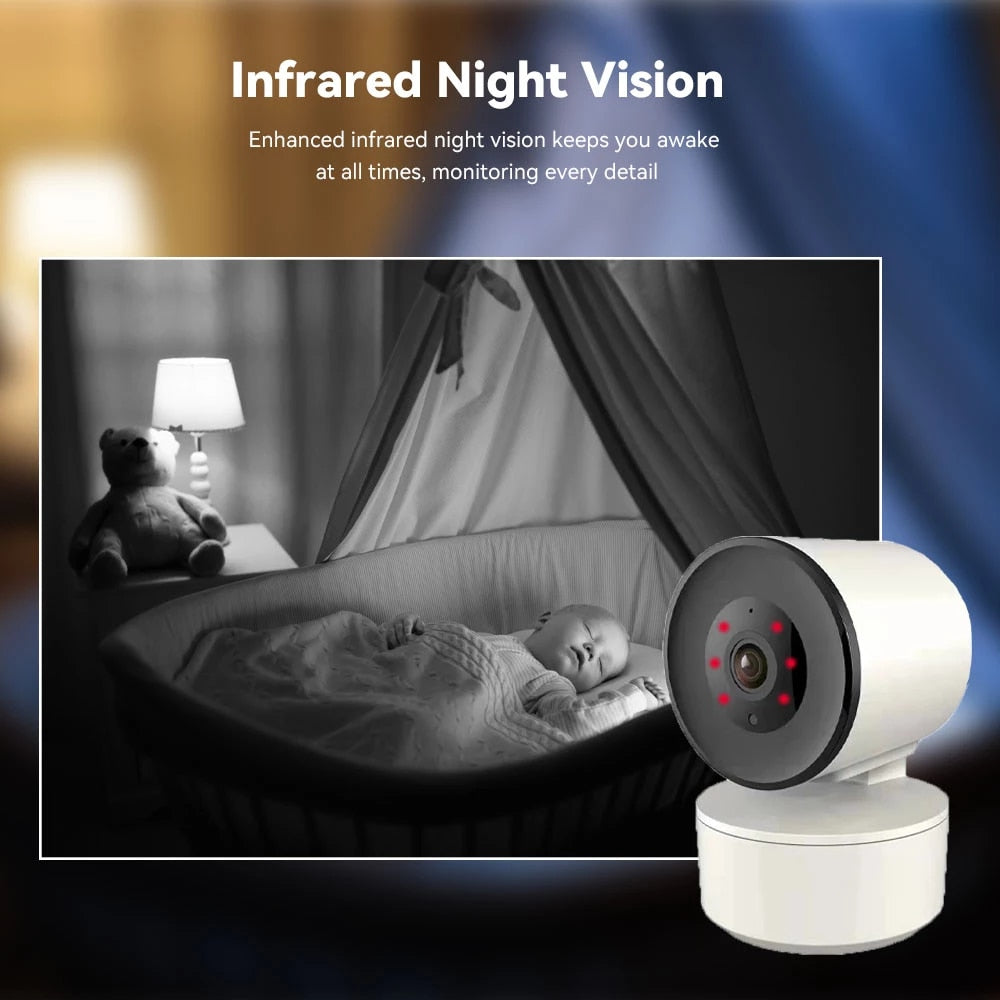 Telecamera IP Wi‑Fi bianca con LED infrarossi rossi sulla lente