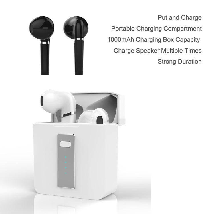 Auricolari bluetooth HX03 bianchi in custodia bianca, con auricolari neri