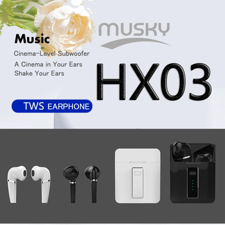 Set auricolari TWS HX03 in bianco e nero con custodia di ricarica