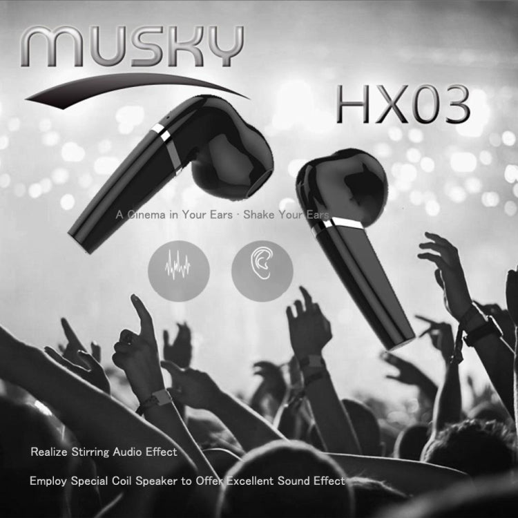 Coppia di auricolari bluetooth HX03 neri, design compatto