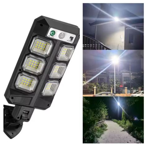 Lampada solare da parete nera con sensore e pannelli LED multipli